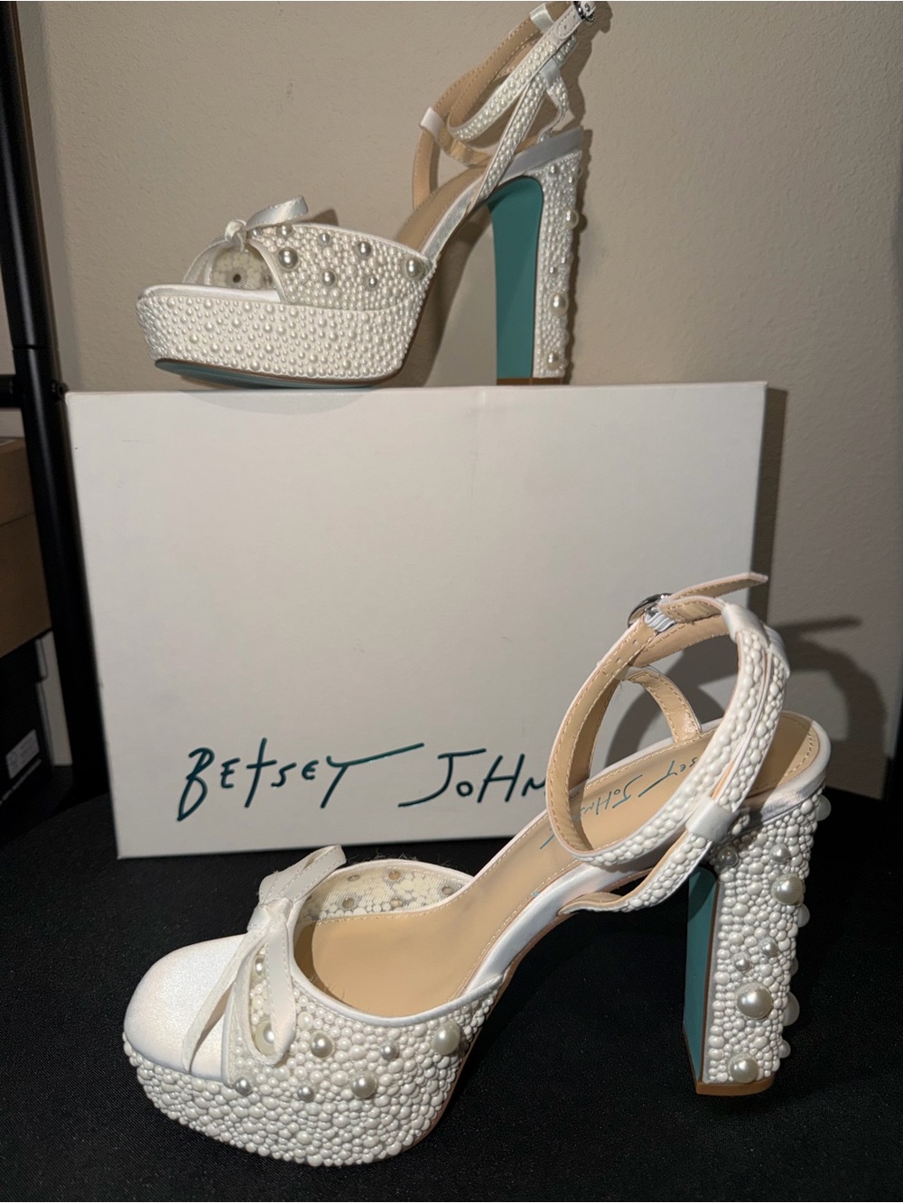 Pearl White Platform Heels by Pearl with Aqua Soles